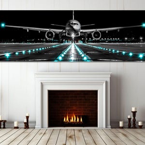 Malerische Flugzeug Landung Leinwand Druck, Flugzeug Panorama Druck, Flugzeuge Wandkunst, Pilot Geschenk, Luftfahrt Wandkunst, gerahmt und fertig zum Aufhängen