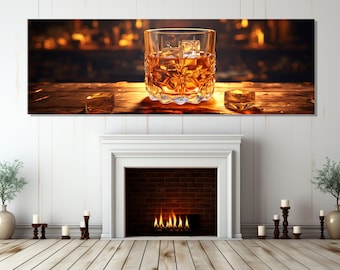 Glass of Whiskey Canvas Print, Abstract Whiskey Wall Art, Whiskey Painting, Man Cave Wall Art, Whiskey Lover Gift, Framed and Ready to Hang
