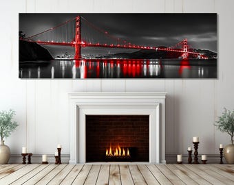 San Francisco Panorama Leinwanddruck, San Francisco Wandkunst, Golden Gate Bridge Leinwandkunst, Golden Gate Poster, gerahmt und fertig zum Aufhängen