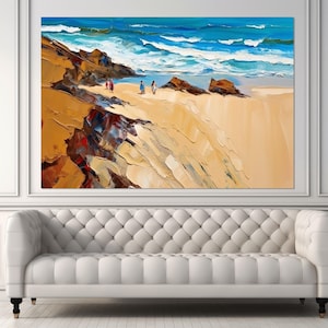 Abstract Beach Painting Canvas Print, Beach Wall Art, Sea Painting, Framed and Ready to Hang