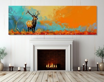 Majestic Stag Painting Canvas Print, Abstract Red Deer Painting, Deer Wall Art, Forest Animals Canvas Print, Framed and Ready to Hang