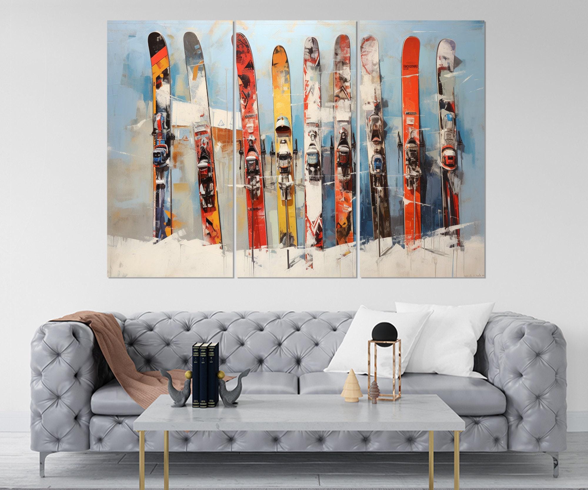 Abstract Ski Painting Canvas Print, Skier Gift, Skiing Wall Art, Winter ...
