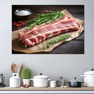 Butchery Wall Decor, Pork Ribs Canvas Print, Butcher Gift, Kitchen Wall Decor, Fresh Meat Canvas, Framed and Ready to Hang