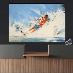 Water Skiing Wall Art, Water Skiing Abstract Painting Canvas Print, Water Skier Gift, Framed and Ready to Hang
