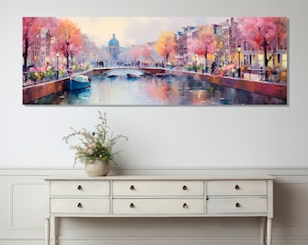 Arte de parede de Amsterdã, pintura abstrata de Amsterdã, impressão em tela, arte floral em tela, emoldurada e pronta para pendurar