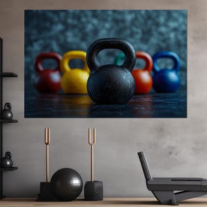 Fitness Wall Art, Workout Motivation Canvas Print, Gym Wall Decor, Dumbbells Painting, Gym Wall Art, Framed and Ready to Hang