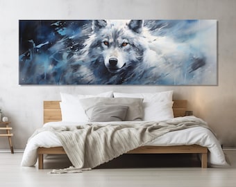 Impresión en lienzo de un majestuoso lobo, cuadro grande de un lobo, enmarcado y listo para colgar.