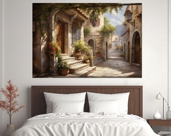 Italian Village Painting Canvas Print, Italy Wall Art, Italy Village Wall Art, Framed and Ready to Hang