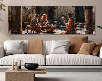 Arabische Frauen im alten Osten Malerei Leinwanddruck, Vintage arabische Wandkunst, östliche Malerei, arabische Wanddekoration, gerahmt und fertig zum Aufhängen