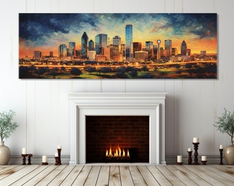 Abstract Dallas Painting Canvas Print, Dallas Wall Art, Scenic Dallas Skyline, Large Dallas Poster, Framed and Ready to Hang