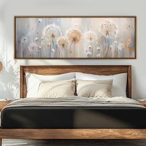 Dandelion Flowers Canvas Print, Panoramic Wall Art, Floral Wall Decor, Soft Colors Dandelions Wall Art, Framed and Ready to Hang