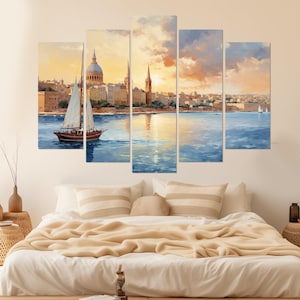 Abstract Malta Painting Canvas Print, Malta Wall Art, Valletta Skyline, Malta Canvas Art, Valletta Canvas Print, Framed and Ready to Hang image 8