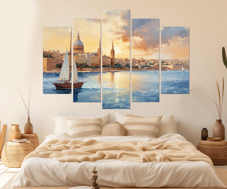 Abstract Malta Painting Canvas Print, Malta Wall Art, Valletta Skyline, Malta Canvas Art, Valletta Canvas Print, Framed and Ready to Hang image 8