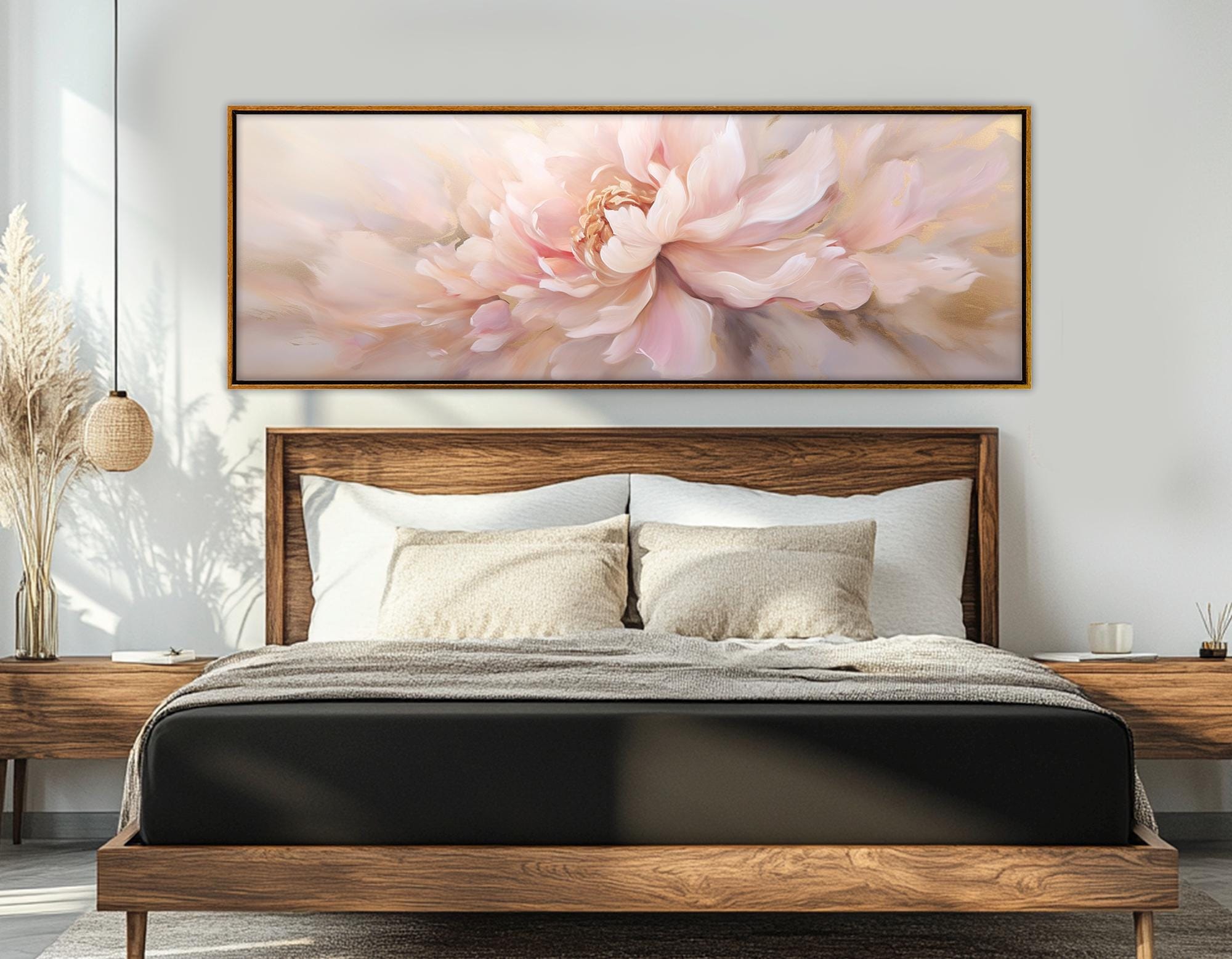 Pink Peony Flower Painting Canvas PRINT, Panoramic Wall Art, Large ...
