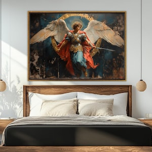 Saint Michael The Archangel Canvas Print, Christian Wall Art, St. Michael Painting, Religious Wall Decor, Framed and Ready to Hang