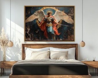 St. Michael Der Erzengel Leinwanddruck, Christliche Wandkunst, St. Michael Gemälde, Religiöses Wanddekor, gerahmt und fertig zum Aufhängen