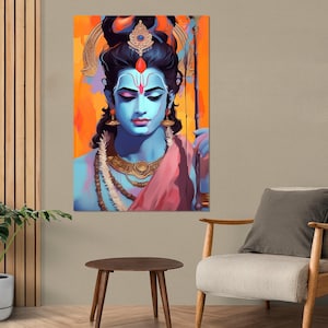 Lord Rama Canvas Print, Indian Hindu Gods Painting, Indian Wall Art, Indian Wall Decor, Framed and Ready to Hang