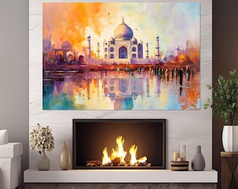 タージ・マハルのキャンバス油絵：インド、蓮の花、建築 - Etsy 日本