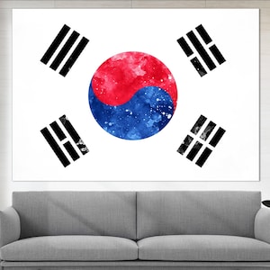 South Korea Flag Canvas Print, South Korea Wall Art, Flag of South Korea Print