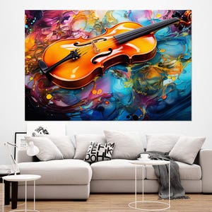 Abstract Violin Painting Canvas Print, Colorful Violin Wall Art, Musical Wall Decor, Violinist Gift, Framed and Ready to Hang