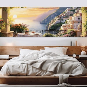 Beautiful Amalfi Coast Oil Painting Canvas Print, Scenic Italy Landscape, Italy Wall Art, Panoramic Italy Painting, Framed and Ready to Hang