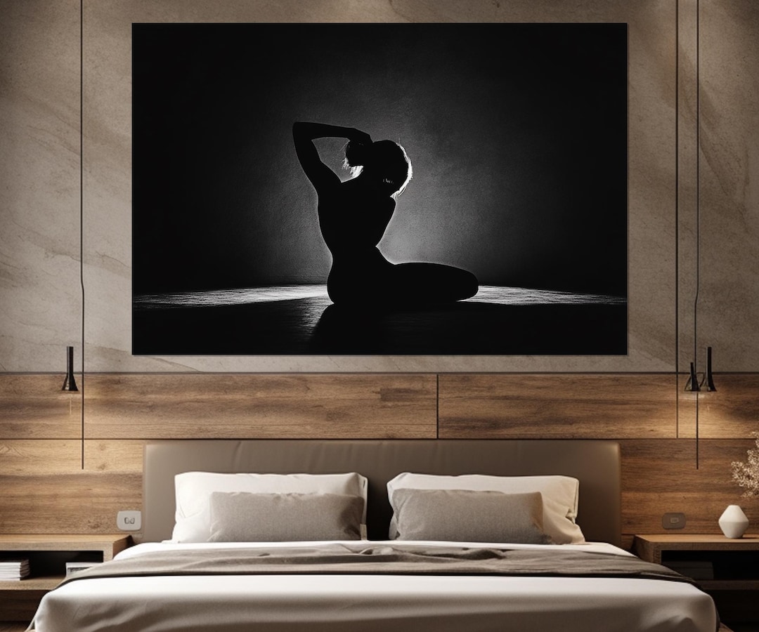 Woman Silhouette Canvas Print, Black and White Erotic Wall Art, Modern