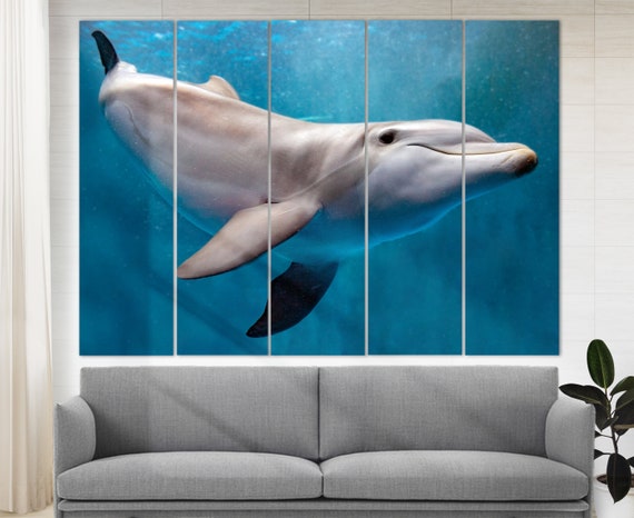 Dolphin Canvas Print Underwater Ocean Wall Art Living Room Etsy