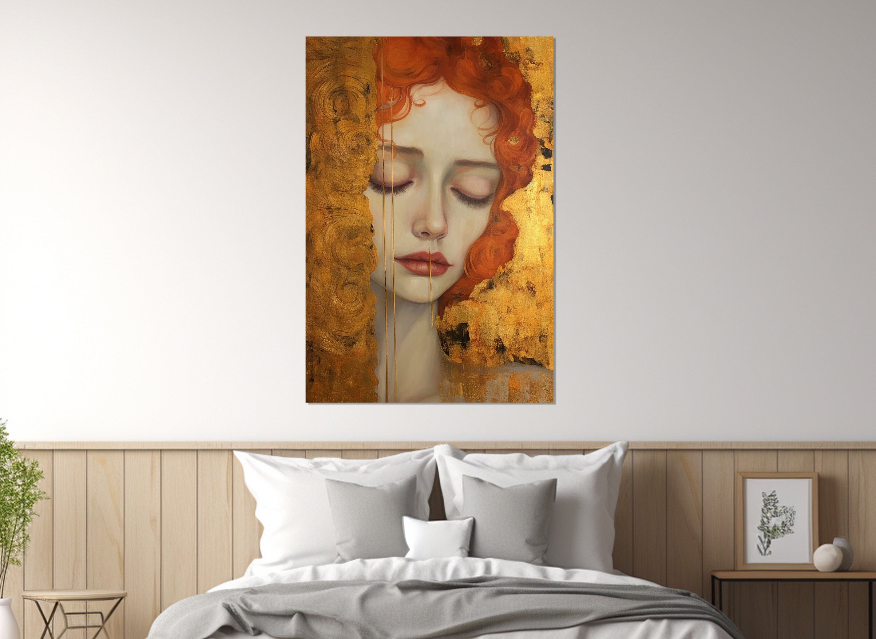 Abstract Gustav Klimt Style Painting Canvas Print, Woman Face Wall Art ...