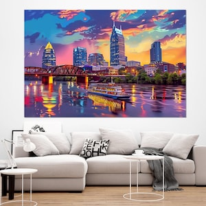 Nashville Skyline, Abstract Nashville Canvas Print, Nashville Wall Art, Nashville Painting, Framed and Ready to Hang