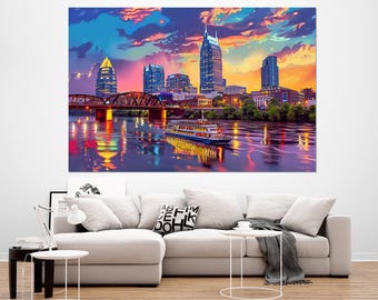 Nashville Skyline, Abstract Nashville Canvas Print, Nashville Wall Art, Nashville Painting, Framed and Ready to Hang