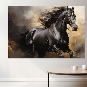 Brown Horse Painting Canvas Print, Horses Wall Art, Horses Canvas Art, Framed and Ready to Hang
