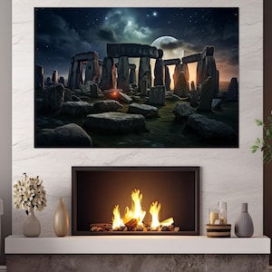 Stonehenge in Pagan Fantasy Style Painting Canvas Print, Stonehenge Poster, Stonehenge Wall Art, Framed and Ready to Hang
