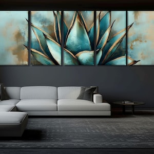 Abstrakter Agave Kaktus Leinwanddruck, Agave Wandkunst, Luxus Pflanzen Leinwanddruck, Modernes mexikanisches Dekor, Agave Poster, gerahmt und fertig zum Aufhängen