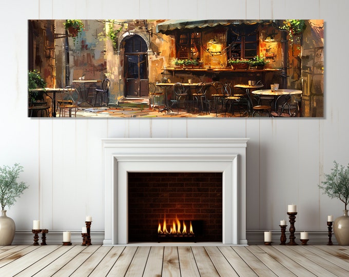 Small Italian Bistro Painting Canvas Print, Italy Wall Art, Romantic Italy Painting, Street Cafe in Italy Print, Framed and Ready to Hang