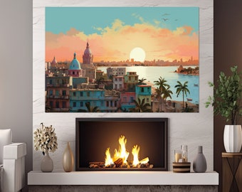 Havana Canvas Print, Abstract Havana Wall Art, Havana Skyline, Havana Painting, Cuba Wall Art, Cuba Canvas Print, Framed and Ready to Hang