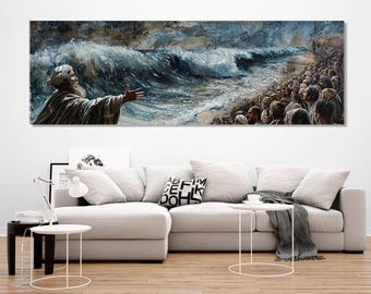 Arte mural religioso abstracto, impresión en lienzo de la pintura de Moisés, arte mural de Moisés, póster religioso grande, enmarcado y listo para colgar.