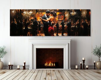 Dancing Couple Canvas Print, Tango Dance Painting, Couple Dance Poster, Romantic Wall Art, Dance Class Wall Decor, Framed and Ready to Hang