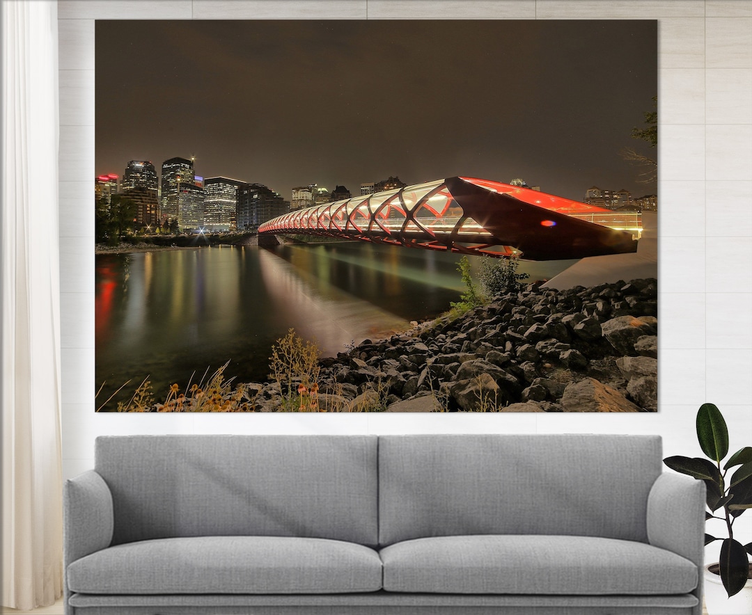 Calgary Peace Bridge Canvas Print, Calgary Skyline, Calgary Wall Art