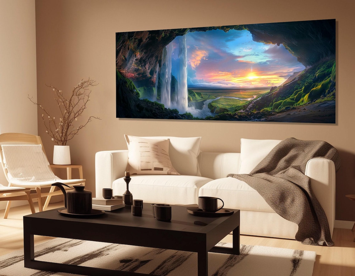 Scenic Waterfall Seljalandsfoss in Island Abstract Canvas Print ...