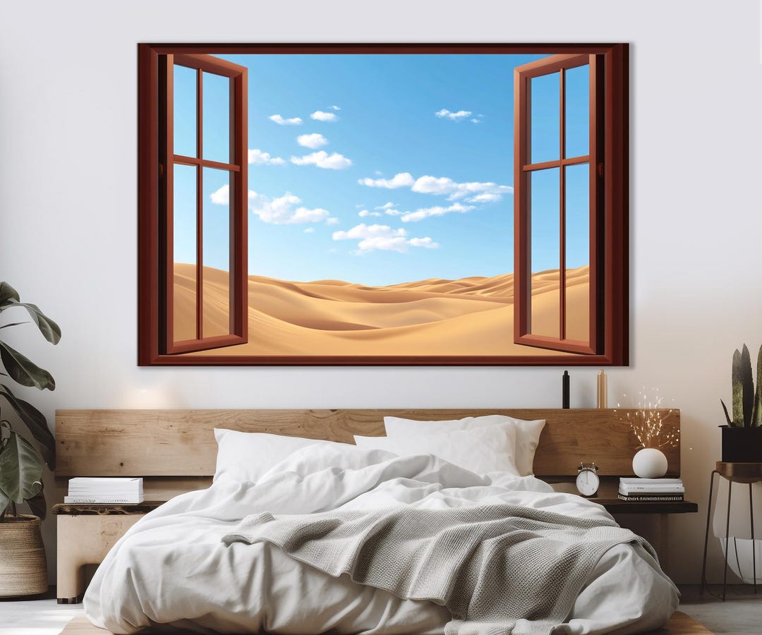 Window Picture Desert Open Window With a Sahara Desert Dunes Canvas Print, Sahara Desert Wall ...