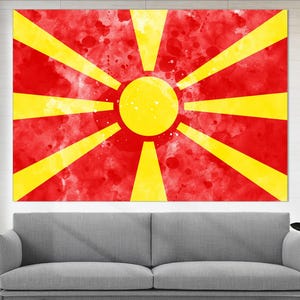 North Macedonia Flag Canvas Print, North Macedonia Wall Art, Flag of  North Macedonia Print, Framed and Ready to Hang