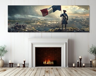 Napoleon Holding French Flag Painting, Napoleon Canvas Print, French Historical Wall Art, Framed and Ready to Hang