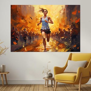 Laufen Leinwanddruck, Abstrakte Laufende Wandkunst, Läufer Geschenk, Laufende Malerei, Laufende Motivation, gerahmt und fertig zum Aufhängen