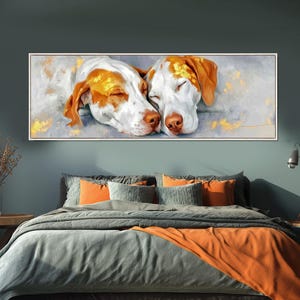 Cuadro de perros pointer durmiendo, pintura moderna de mascotas, arte mural romántico