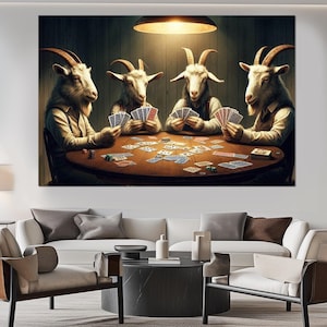 Impression sur toile de cartes à jouer de chèvre, art mural drôle de poker, décoration murale de poker, cadeau de joueur de poker, cadeau drôle de mari, encadré et prêt à accrocher
