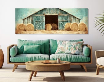 Rustic Barn Painting Canvas Print, Farmhouse Wall Decor, Large Farmhouse Wall Art, Farmer Gift, Country House Decor, Framed & Ready to Hang