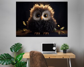 かわいいフクロウの子のキャンバスプリント、フクロウの絵画、子供部屋