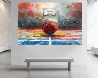 Basketball Painting, Basketball Court Canvas Print, Basketball Wall Art, Basketball Fan Gift, Framed and Ready to Hang