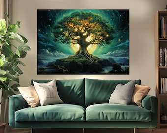 Yggdrasil Tree Canvas Print, Norse Mythology Tree of Life Painting, Tree of Life Wall Art, Norse Wall Decor, Framed and Ready to Hang