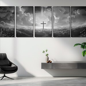 Arte de parede da Bíblia, O poder da cruz, impressão em tela, arte de parede religiosa em preto e branco, emoldurada e pronta para pendurar imagem 7
